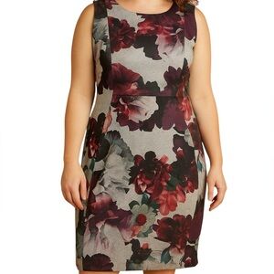 Calvin Klein Burgundy Floral Sheath Dress‎ Sz 14